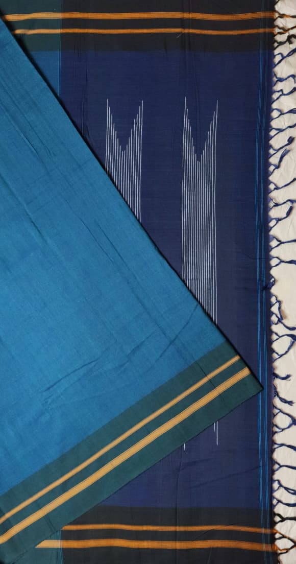 Denim Blue Cotton Handloom Saree
