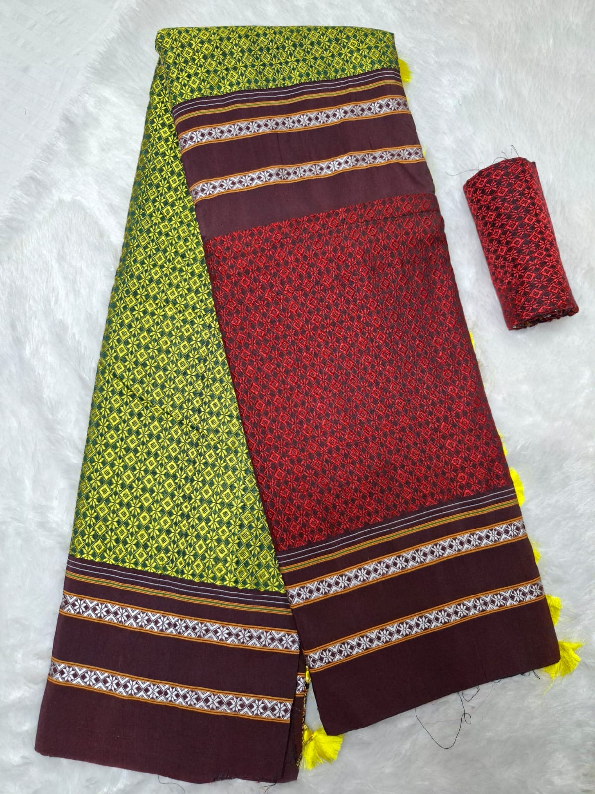 red green Ilkal Khun 3D Saree