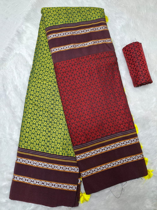 red green Ilkal Khun 3D Saree