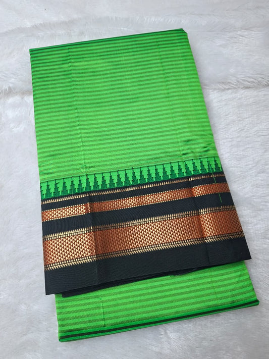 Green Gadwal Pure Ilkal Silk Saree with Rapid Stripes