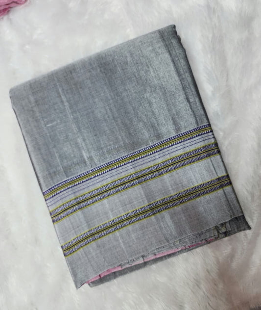 Grey silver gayathri border Ilkal Viscose Saree
