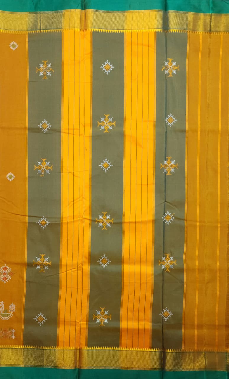 Mustard Ochre Ilkal Kasuti Cotton Saree