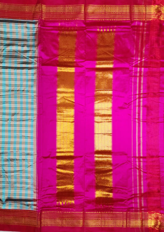 Blue-Pink Checks Ilkal Saree