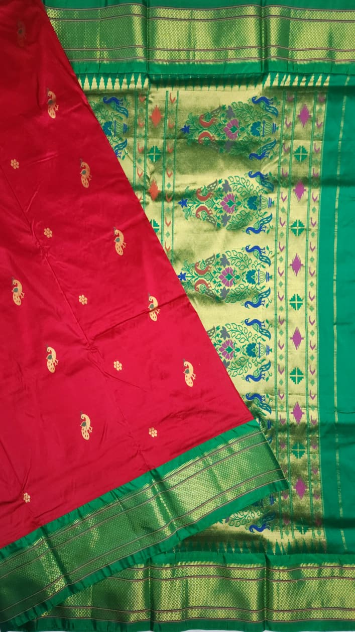 Paithani Red Green Peacock