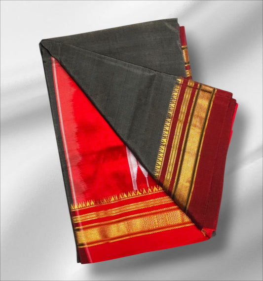 Grey Maroon Ilkal Silk Saree