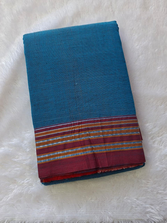 Blue-Maroon Ilkal Mercerized Cotton (raasta saree)