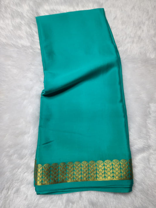 Turquoise Green  Mysore Crepe Pure Silk Saree