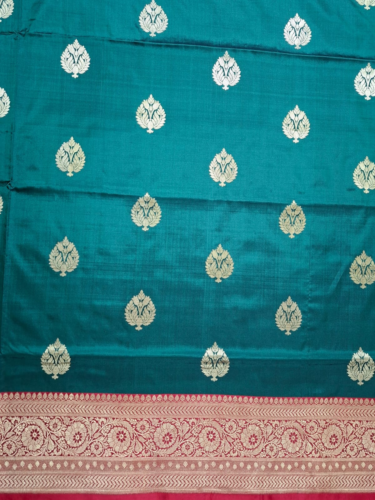 Bottle Green Banarasi Silk Saree with Golden Leaf Motifs