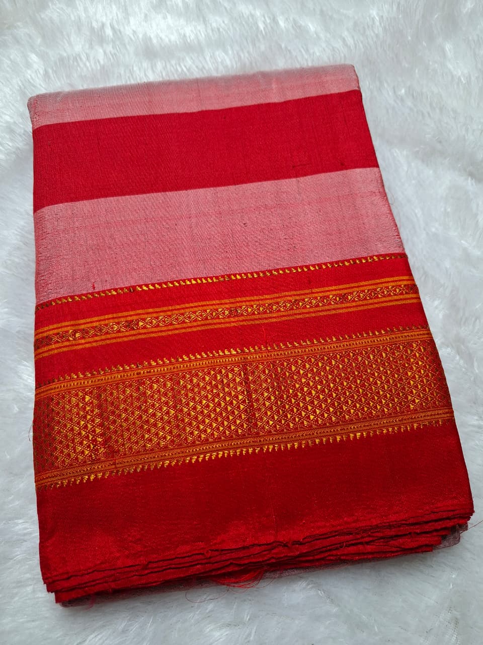 Red-Pink Striped handloom pure silk