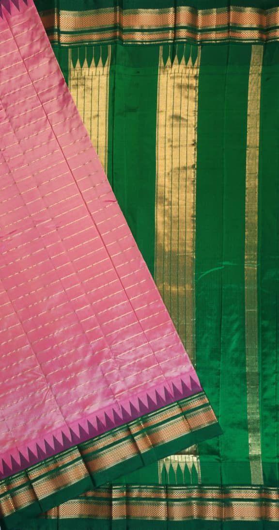 Rose Pink Pure Ilkal Gadwal Silk Saree with Necklace Zari Lines