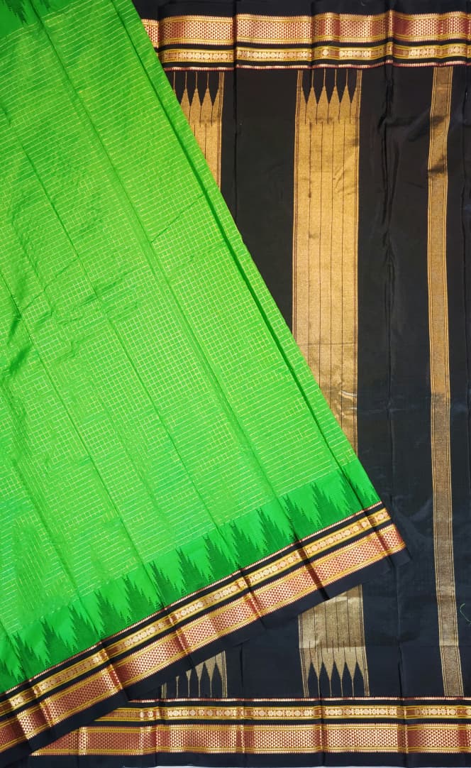 Emerald Green Ilkal Gadwal Pure Silk Saree - Malabar Edition