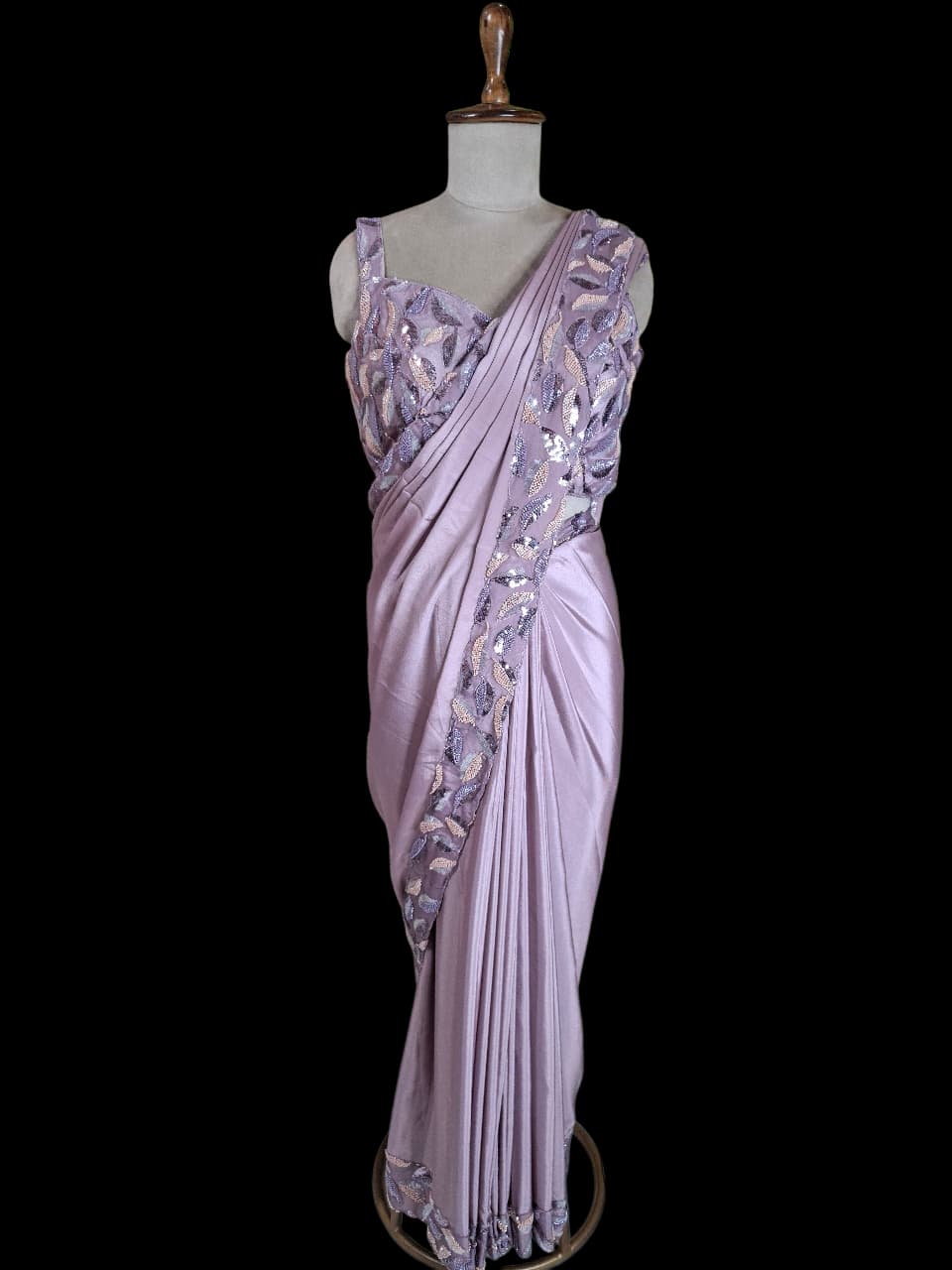 Lavender Leaf – Party Wear Saree with Embroidered Blouse