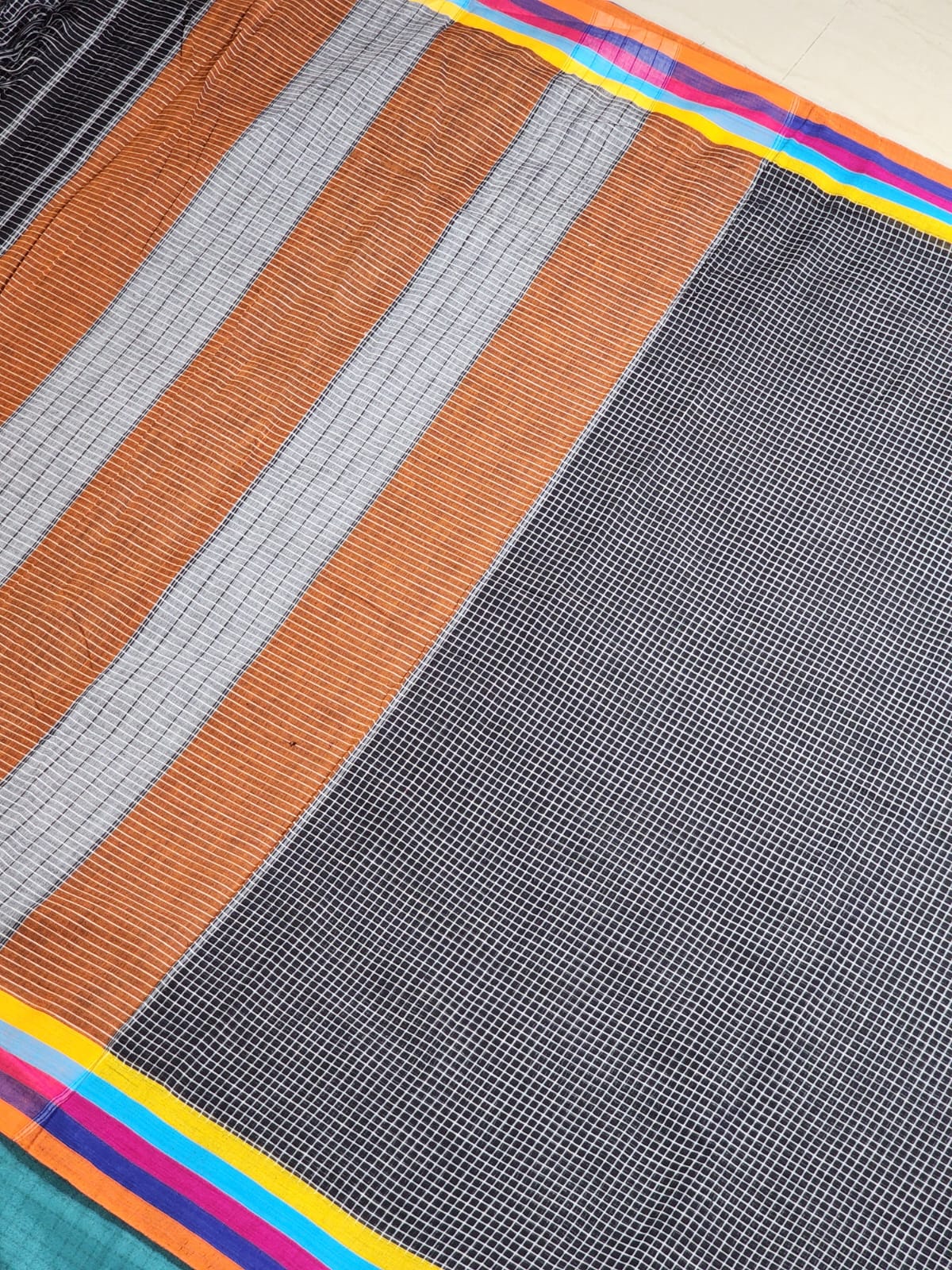 black checkered Patteda Anchu saree