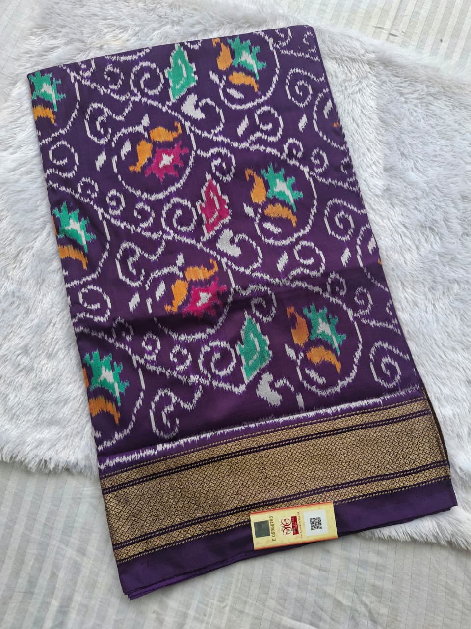 Purple Handloom Pochampally pure silk -Floral design
