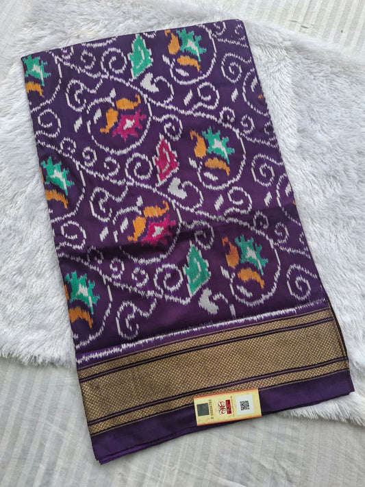 Purple Handloom Pochampally pure silk -Floral design