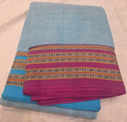 Sky Blue-Pink Ilkal handloom Patteda Anchu-Gayatri Border