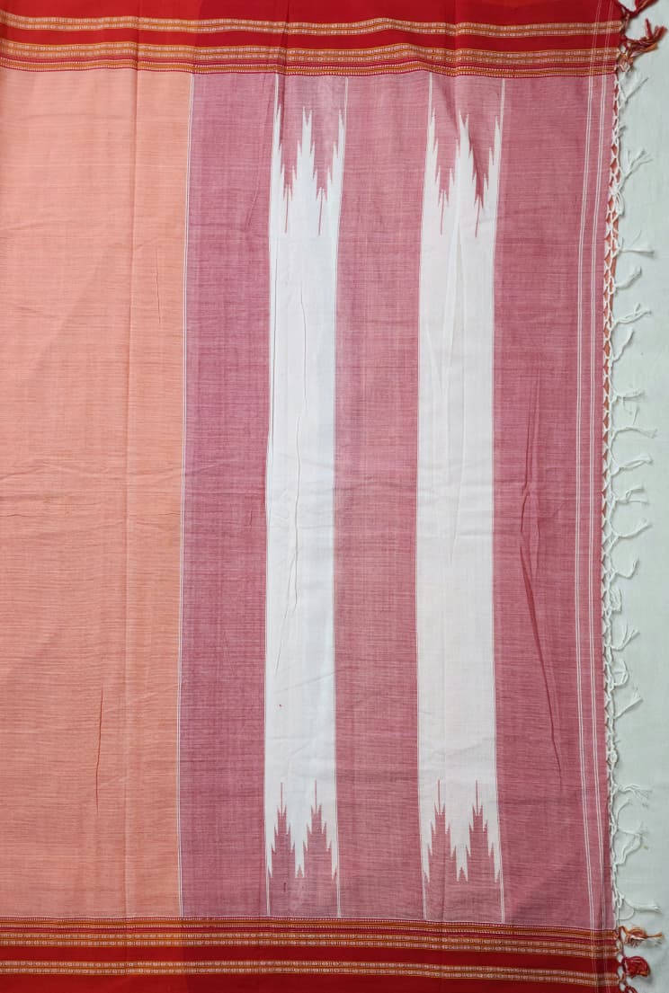 Peach–Rust Cotton Handloom Saree