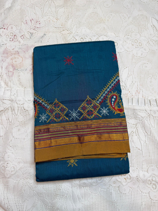 dark blue kasuti saree with peacock design