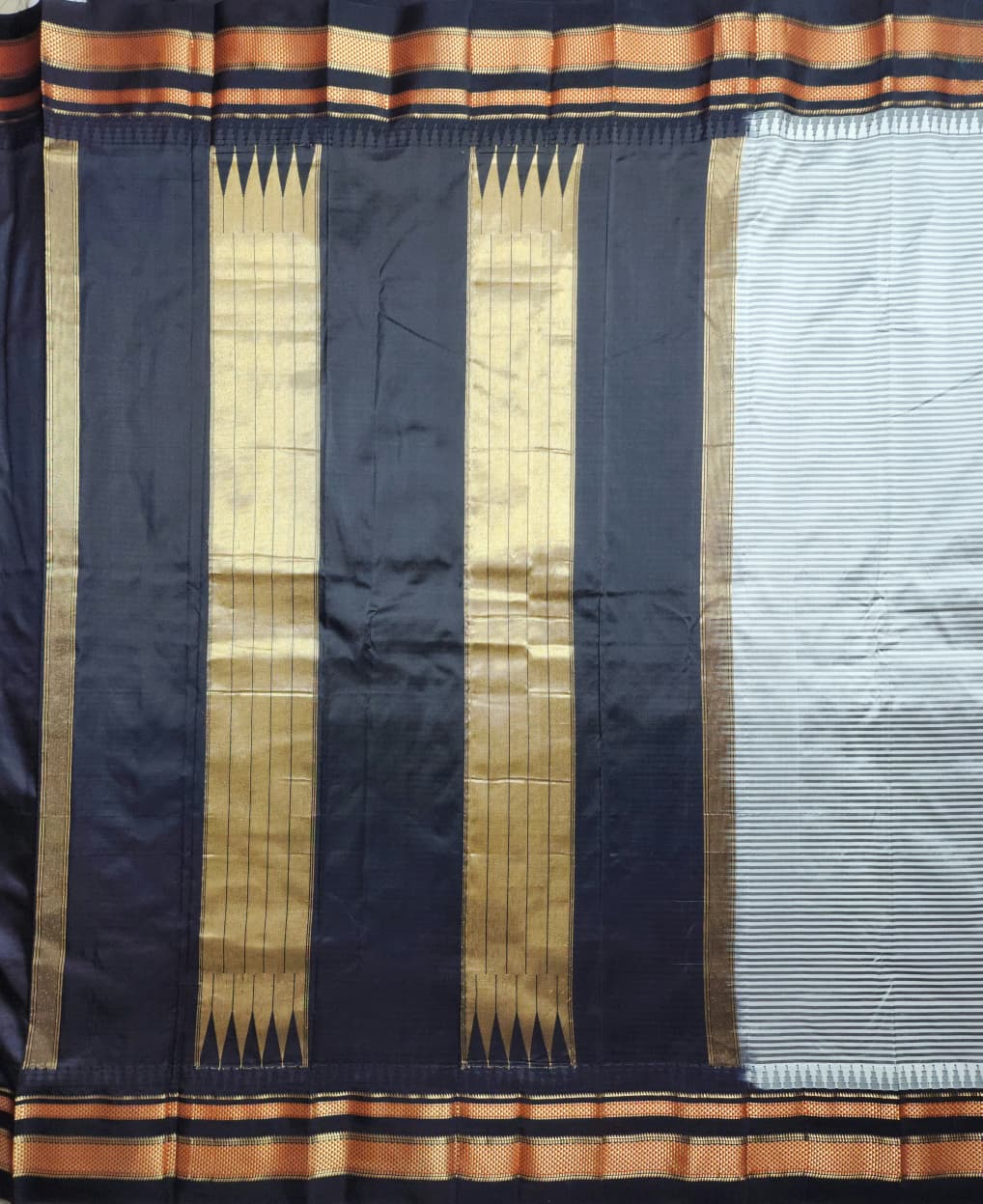 Ivory-Beige Gadwal Pure Ilkal Silk Saree with Rapid Stripes