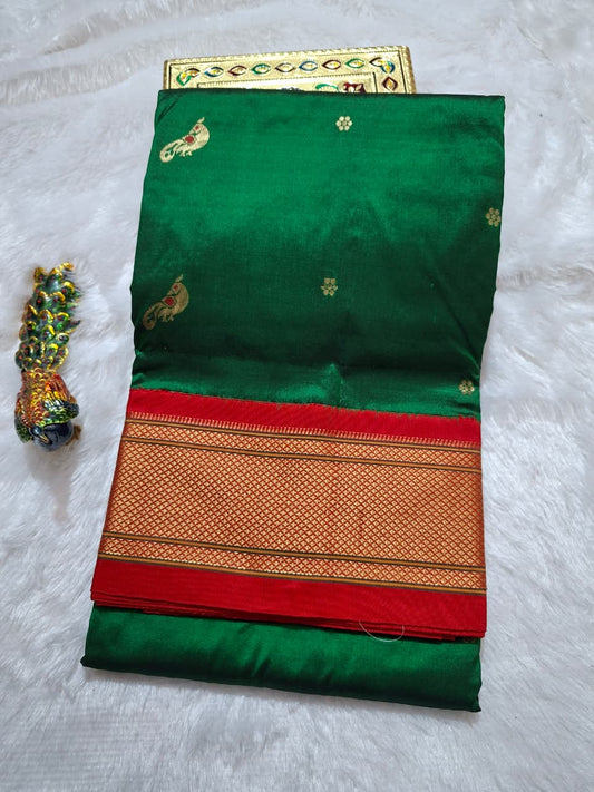 Elegant Green Paithani Silk with Peacock Motifs