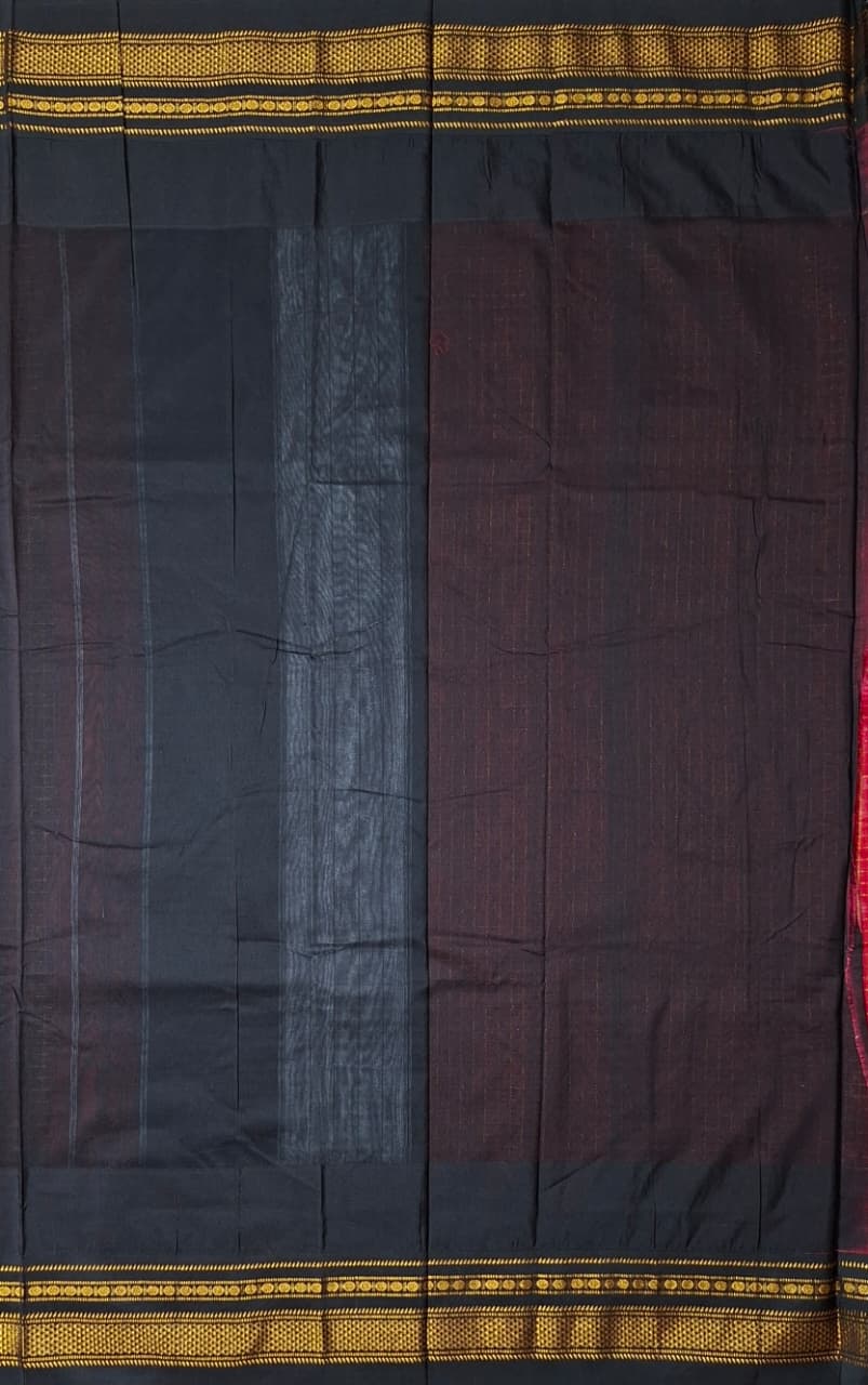 Vermilion Red Gadwal Chaduranga Ilkal Cotton Saree with Contrast Zari Border & Pallu