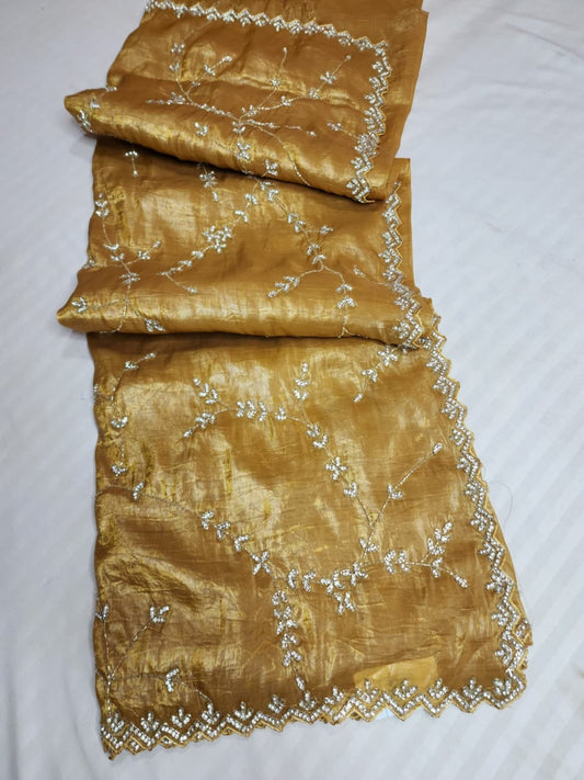 Antique Gold Fancy Embroidered Saree