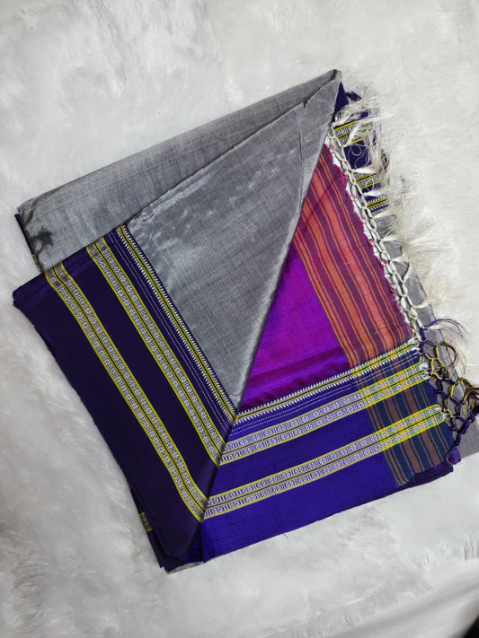 Grey–Purple Ilkal Viscose Saree with Gayathri Border
