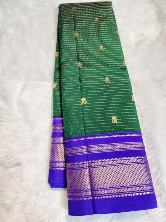 Bottle Green Gadwal Pure Ilkal Silk Saree - Small Necklace Butta