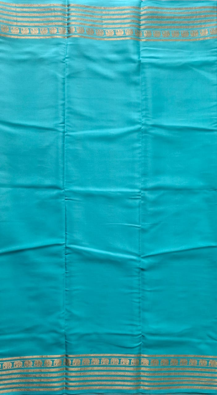 navy blue mysore crepe pure silk with elephant border