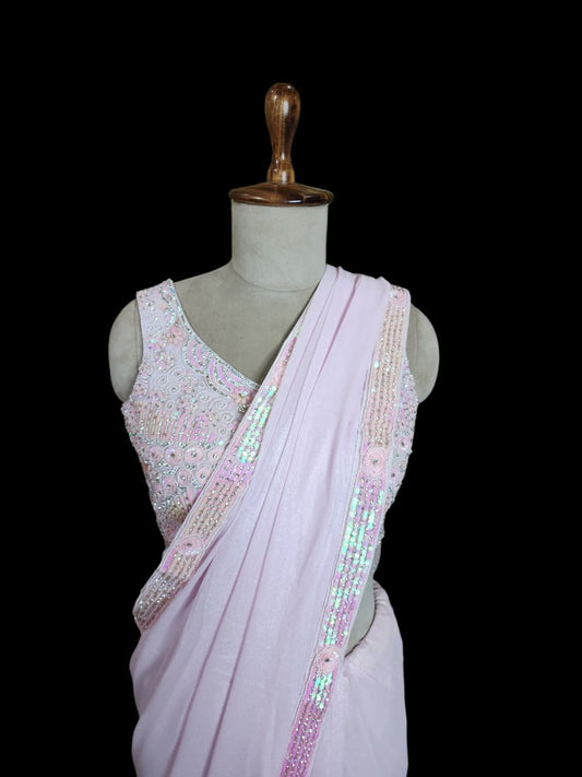 Blush Bloom – Saree with Heavily Embroidered Designer Blouse