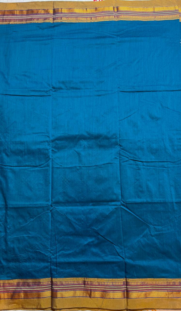 Aqua blue kasuti saree with peacock motifs