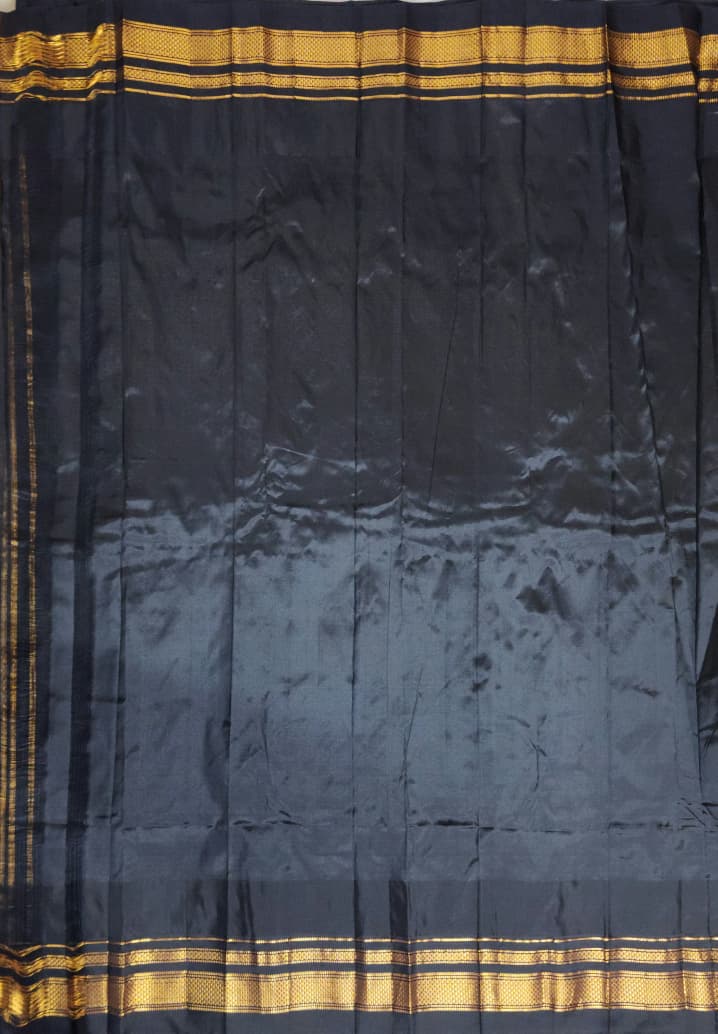Mustard & Black Gadwal Ilkal Pure Silk Satrangi temple Checks