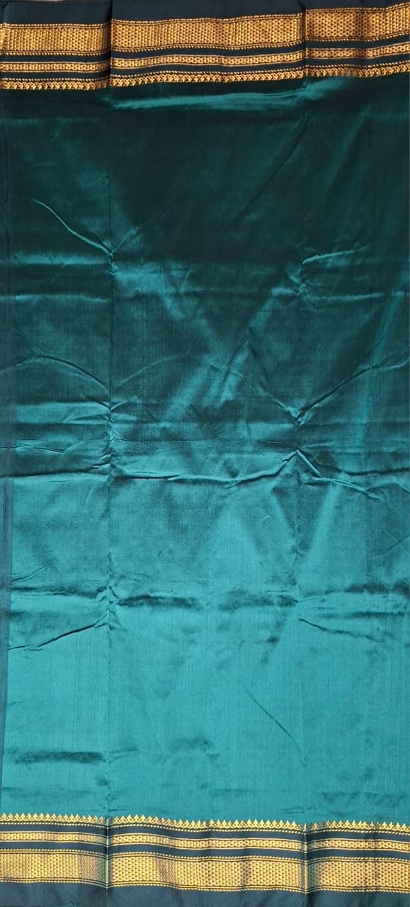 Bottle Green & White Ilkal Mini Checks Saree
