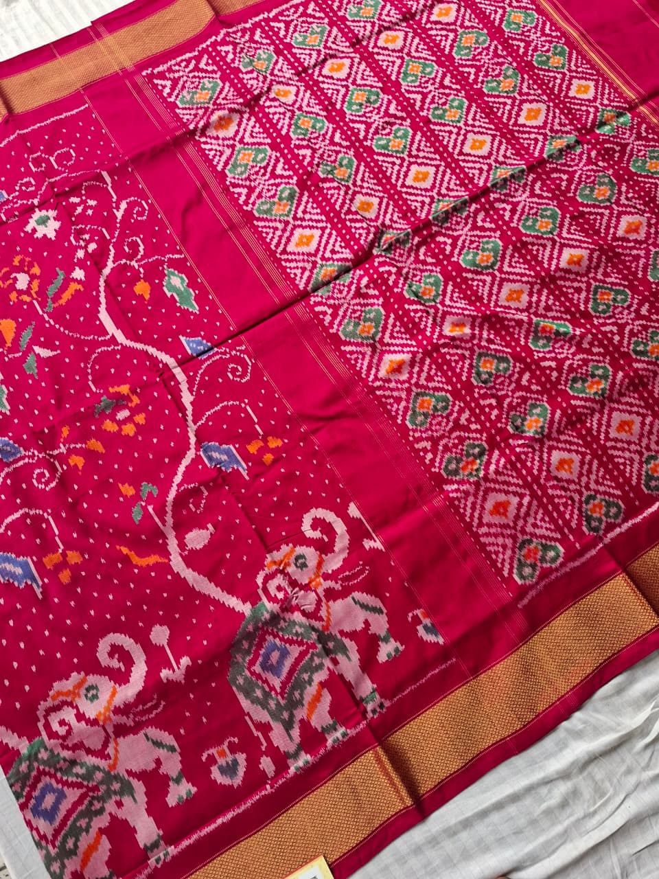 Pink Handloom Pochampally pure silk -Elephant design
