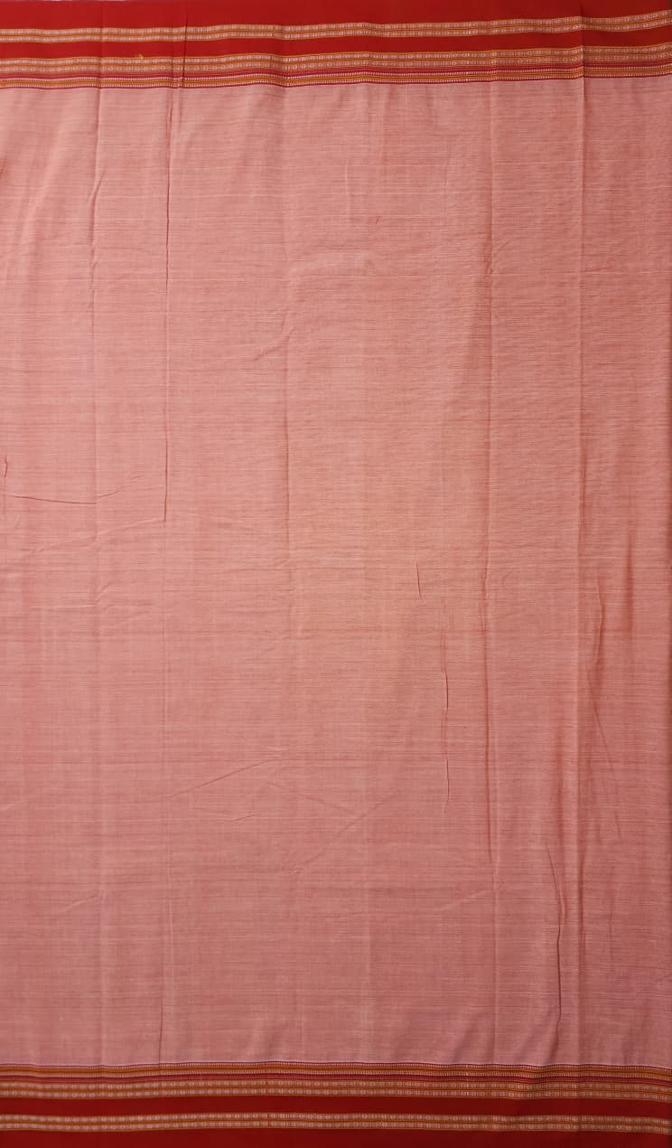 Peach–Rust Cotton Handloom Saree