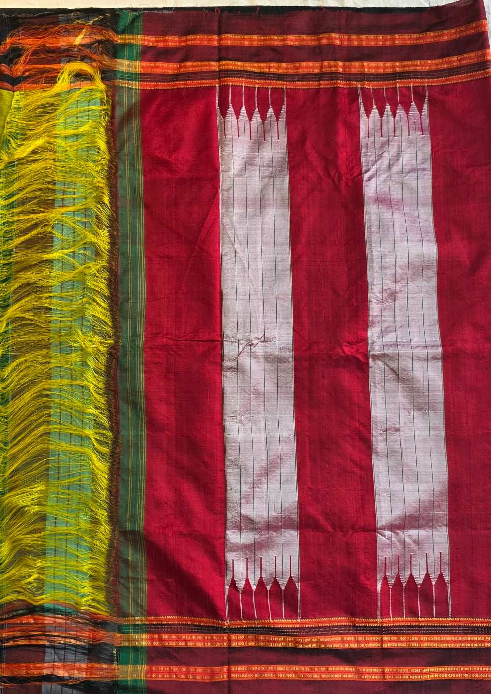 Emerald Green- black Ilkal Viscose Handloom Saree with Silk Pallu