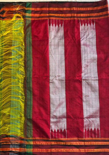Emerald Green- black Ilkal Viscose Handloom Saree with Silk Pallu