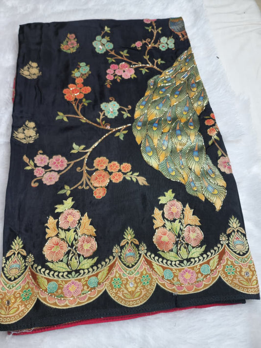 Elegant Zardosi Embroidered Silk Saree in deep black base