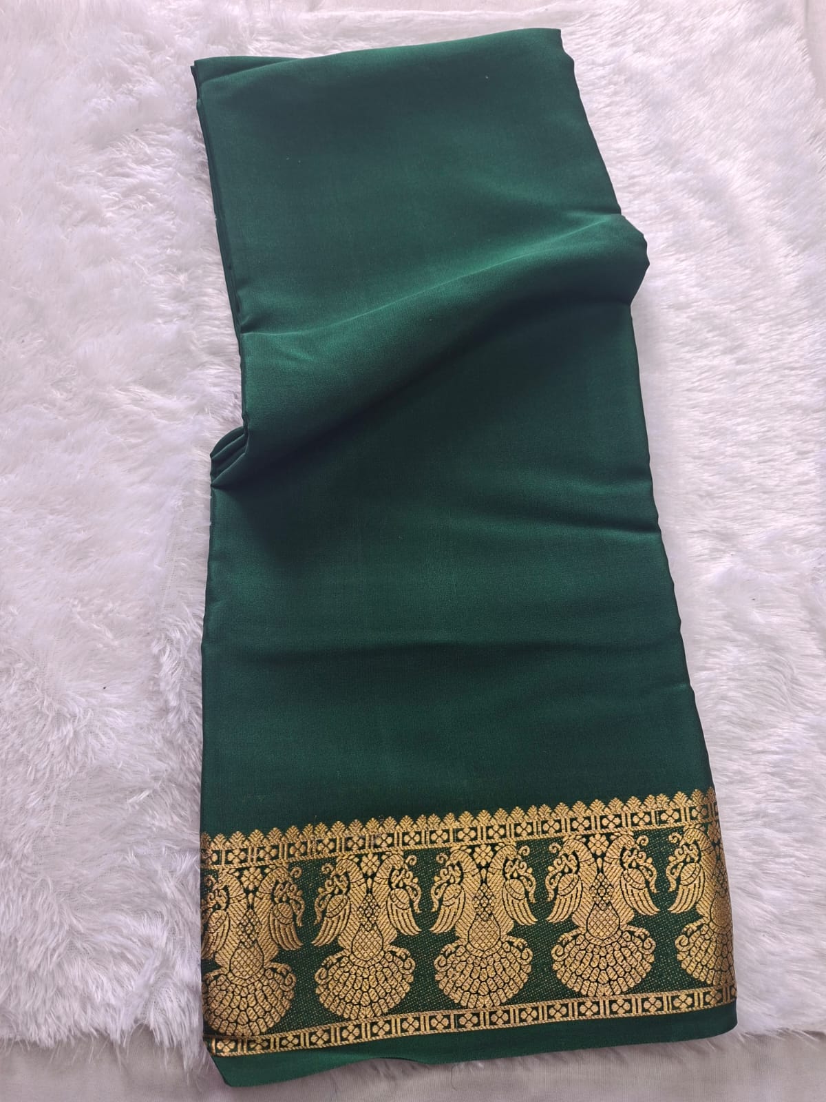 dark green mysore crepe pure silk with gandaberunda border