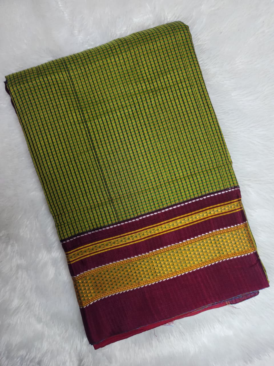 Green–Yellow Small Checks Ilkal Cotton Saree