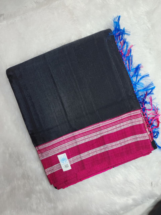 Black-pink Gayathri Border Ilkal Viscose Saree