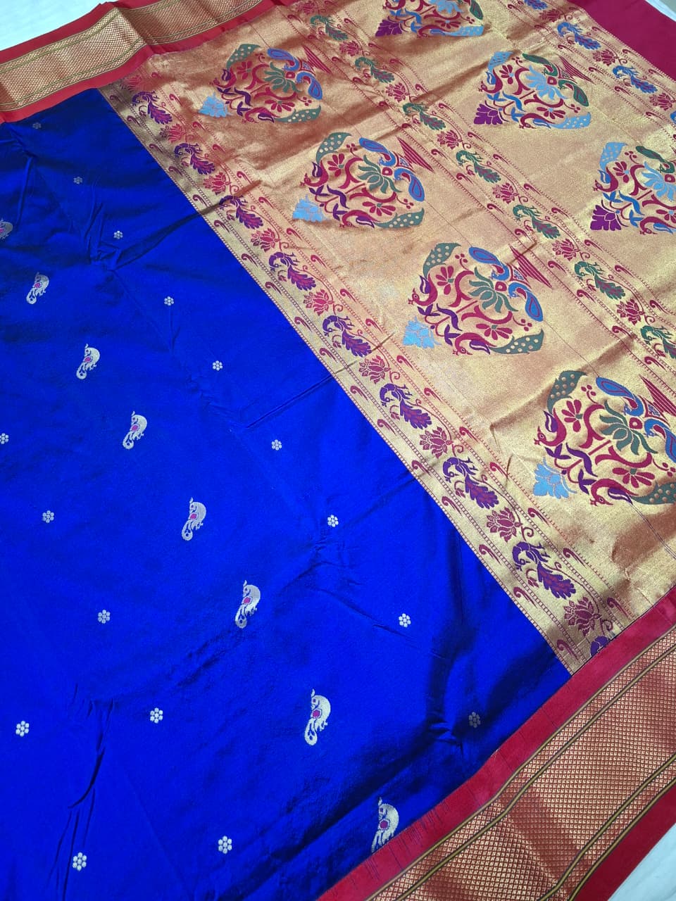 Deep Royal Blue Paithani Silk with Peacock Motifs