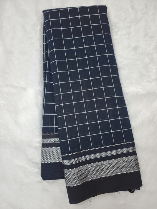 Charcoal Black Ilkal Cotton Handloom Checks Saree