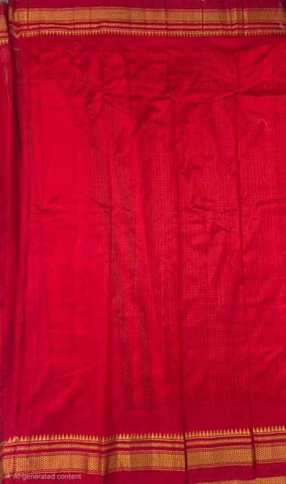 red green Checks - red Border Pure Ilkal Silk Saree