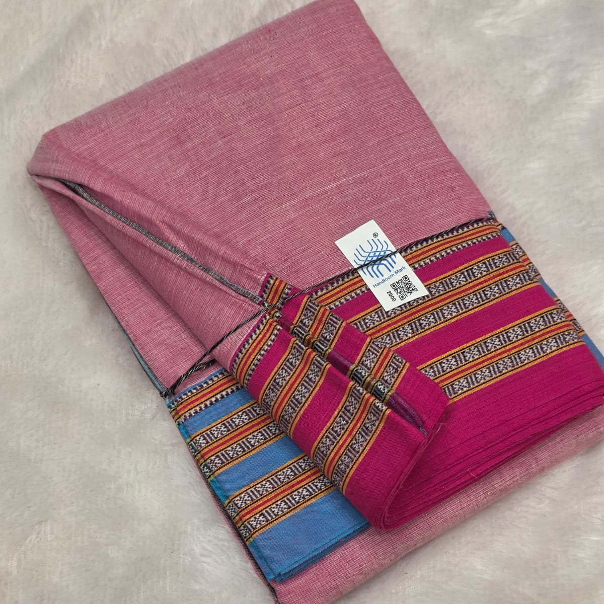 Pink-Blue Pink Ilkal handloom Patteda Anchu-Gayatri Border