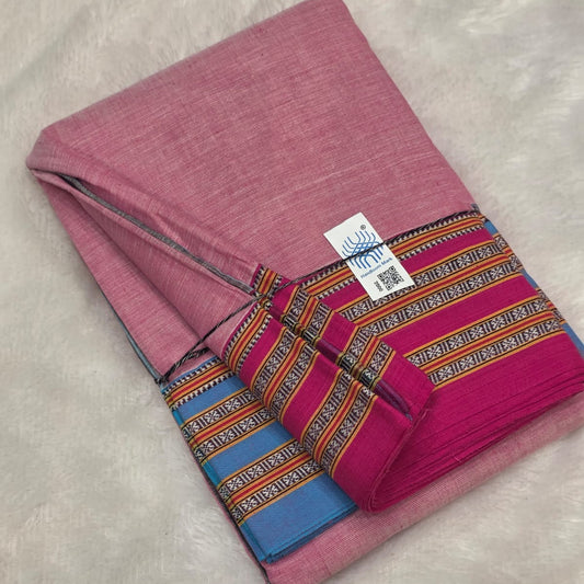 Pink-Blue Pink Ilkal handloom Patteda Anchu-Gayatri Border