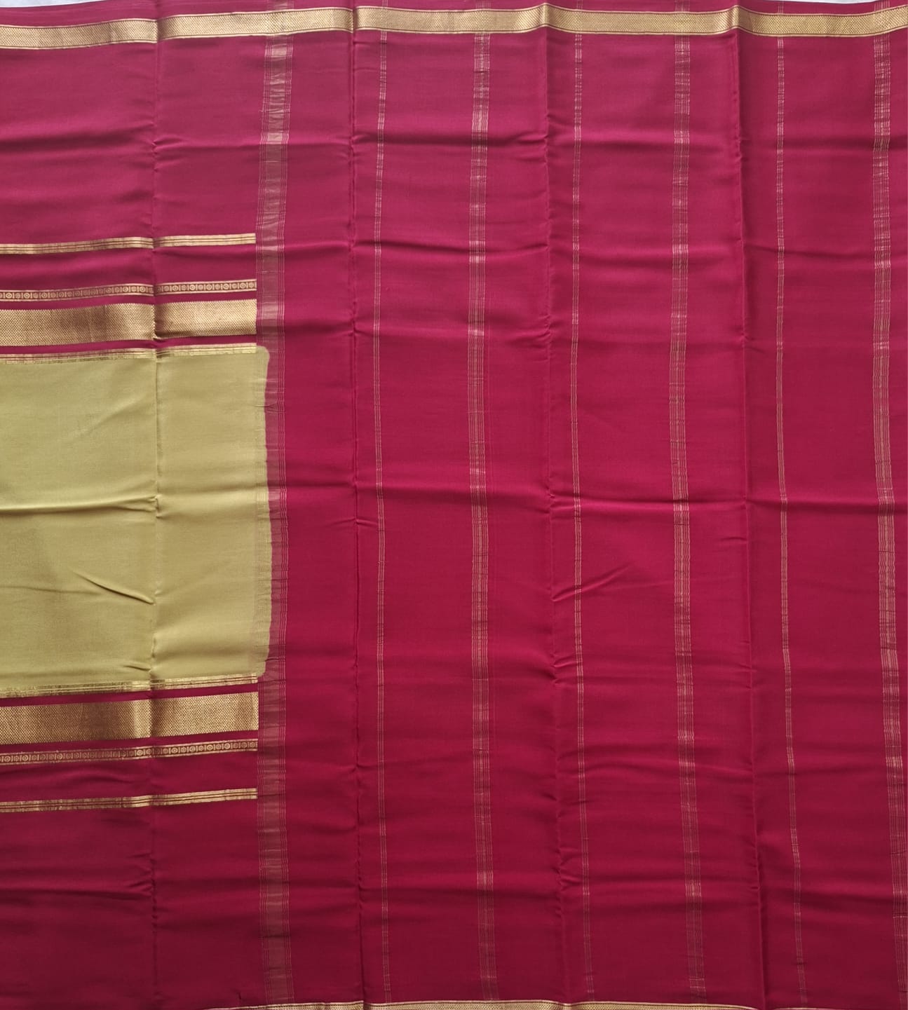 gold-pink mysore crepe pure silk with classic zari border