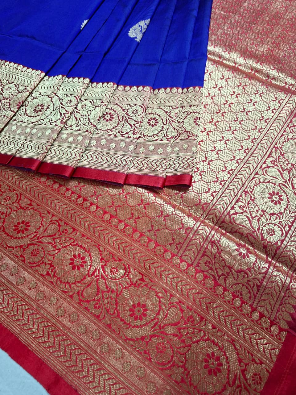 Royal Blue Banarasi Silk Saree with Gold Zari Motifs