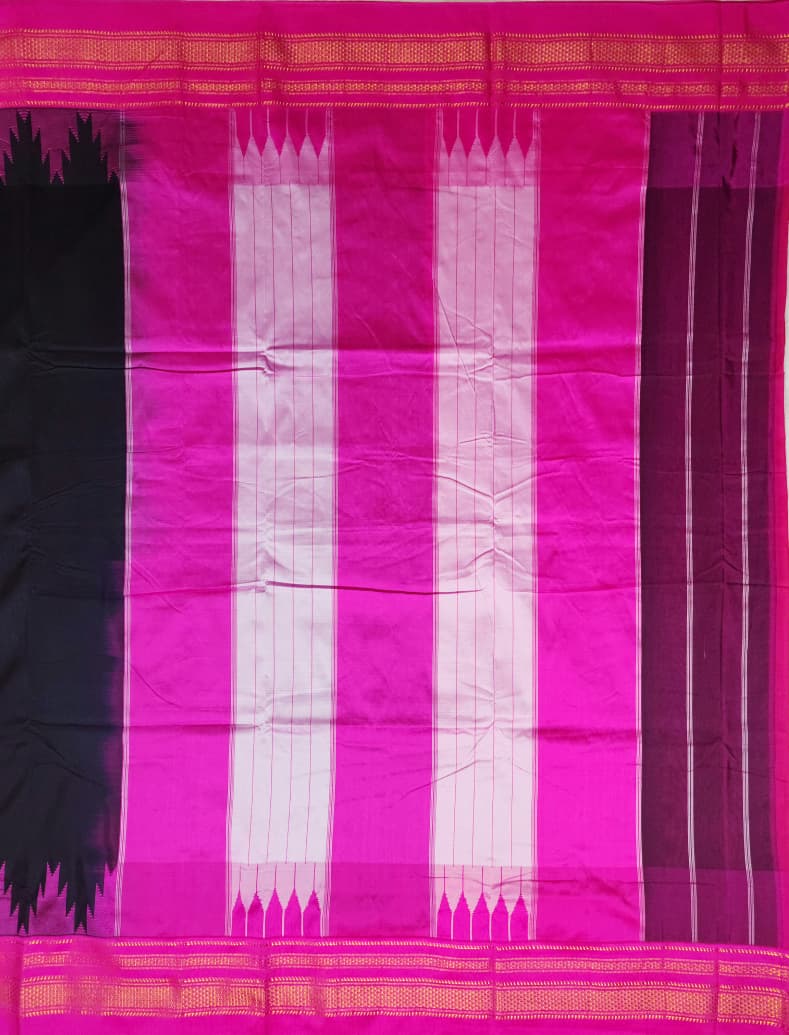 Black & Rani Pink Tana Gadwal Ilkal Cotton Saree