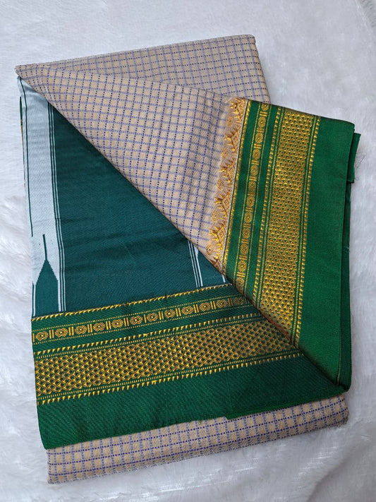 Beigethread chaduranga Ilkal with Gadwal Emerald Green Border